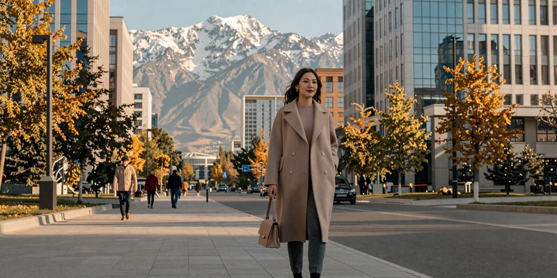 Modern Almaty cityscape with snow-capped Tien Shan mountains showing Kazakhstan's largest city where many Kazakh singles live
