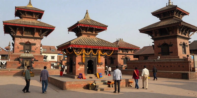Historic Kathmandu Durbar Square with ancient Newari pagoda temples and traditional Nepali architecture