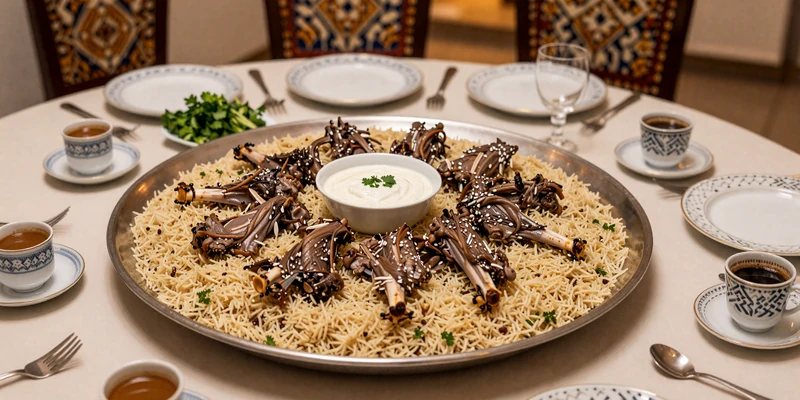 Traditional Jordanian mansaf dinner table representing Arab hospitality and cultural significance in dating