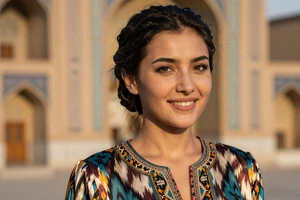 Uzbek woman in traditional silk dress seeking meaningful connection on 92 Dating