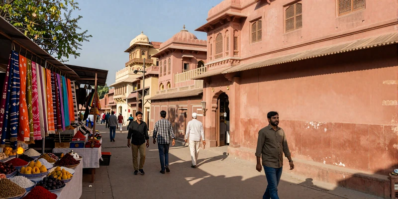 Vibrant Jaipur street scene showcasing North India's colorful culture and architectural heritage