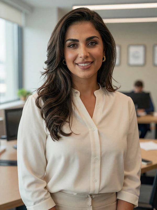 Educated Jordanian woman in professional attire representing modern Arab singles seeking meaningful relationships