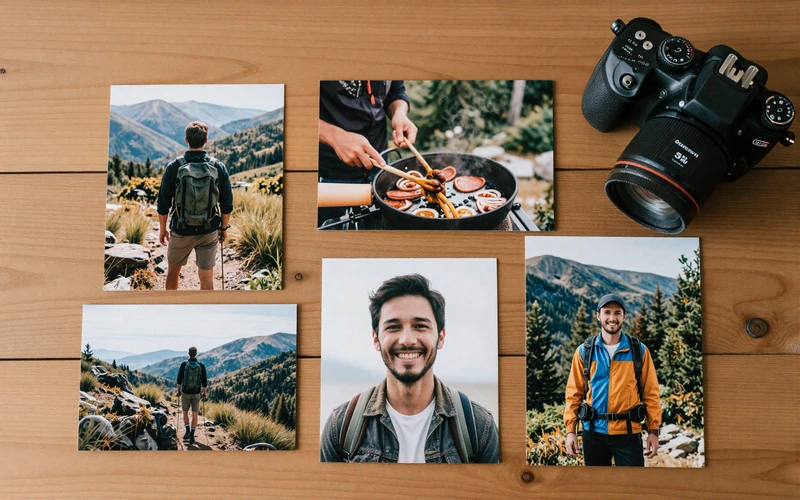 Example layout of ideal dating profile photos showing variety of activities and clear face shots